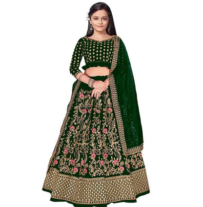 Ethnicset Girl's Velvet Semi-Stitched Lehenga Choli