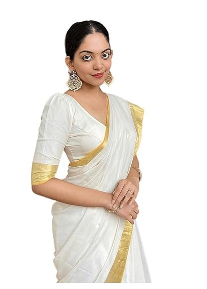 Women's Chanderi Cotton Saree With Unstitched Blouse Piecee