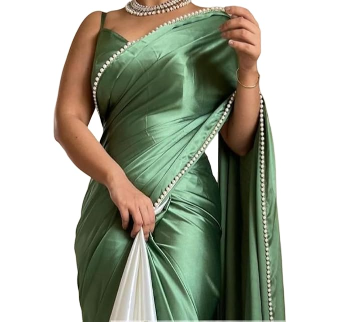 BRAHMSHAKTI Womens Satin Half Half Collection Saree With Blouse Piece