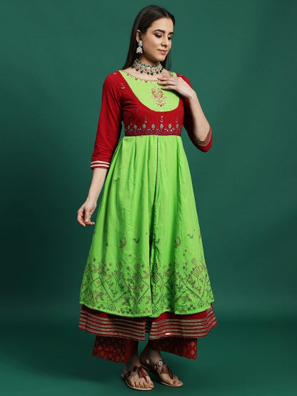 Ethnic Motifs Embroidered Thread Work Calf Length Anarkali Kurta