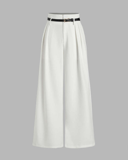 High Waist Pleated Pants With Tailored Vest Style Top In White