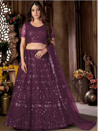 Embroidered Sequinned Semi Stitched Lehenga & Blouse With Dupatta