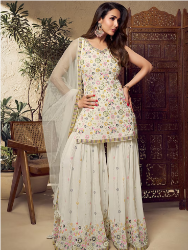 Floral Multi Thread and Sequins Embroidered Kurta Set