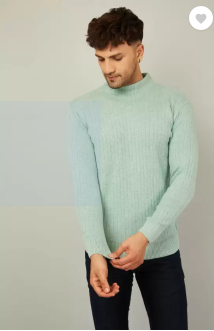 KVETOO  Men Solid High Neck Green Sweater