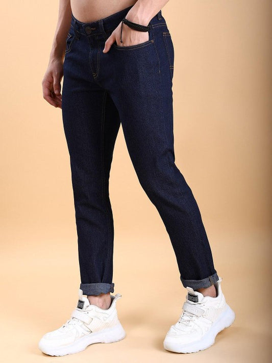 Men Straight Fit Mid-Rise Clean Look Stretchable Jeans