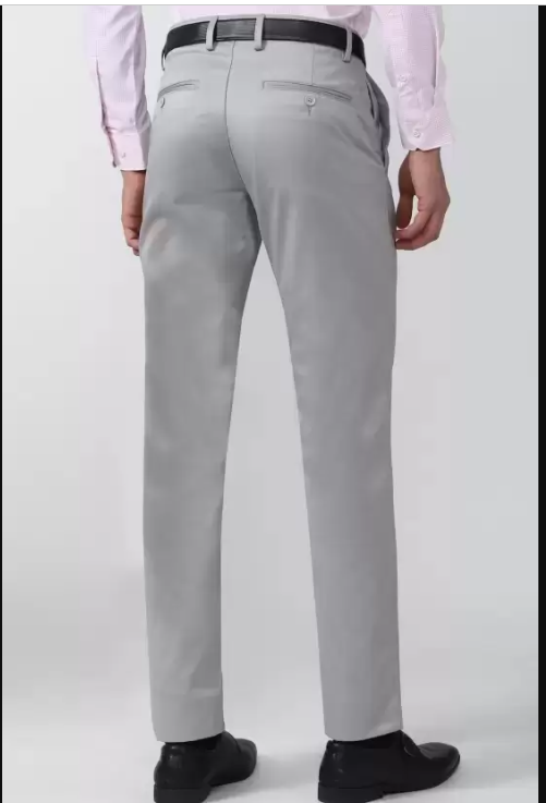 pesado  Men Slim Fit Grey Cotton Blend Trousers