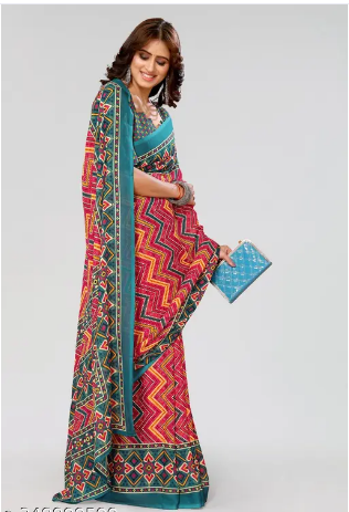 Women's Trendy Printed Georgette Saree with Blouse Material