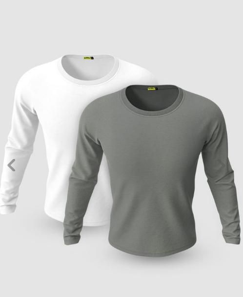 Pack of 2-Plain Full Sleeve T-shirt Combo White And Spac