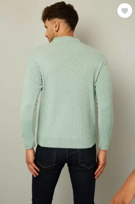 KVETOO  Men Solid High Neck Green Sweater