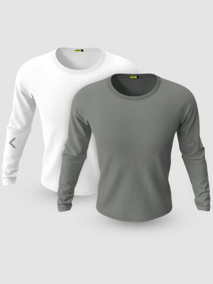 Pack of 2-Plain Full Sleeve T-shirt Combo White And Spac