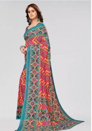 Women's Trendy Printed Georgette Saree with Blouse Material