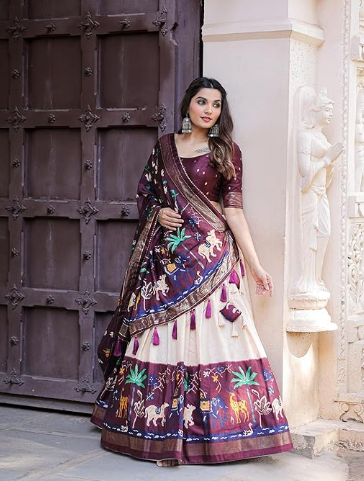 Women's Navratri Collection 2023 Dolla Silk Lehenga Choli Patola Print with Foil Work With Blouse Solid