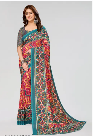 Women's Trendy Printed Georgette Saree with Blouse Material