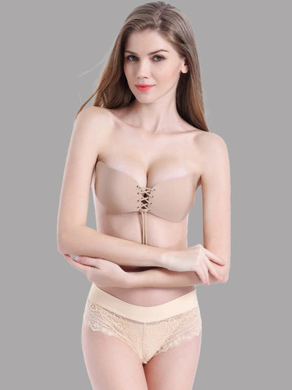 CPD Empire Women's Lightly Padded Self Adhesive Strapless Bandage Underwire Backless Solid Invisible Stick Gel Silicone Push Up Underwear Bra