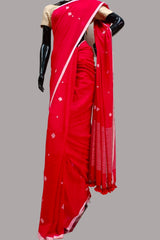 Red Handloom Soft Mul Cotton Dhakai saree