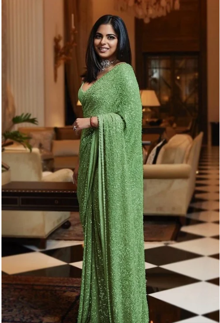 Pista Green Color Georgette Sequence Work Bollywood Inspired Saree