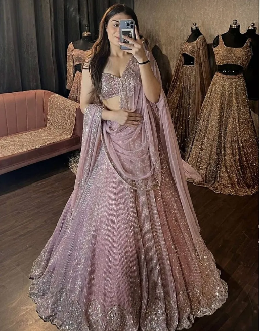 Dusty rose kasturi silk heavy embroidery work wedding lehenga choli