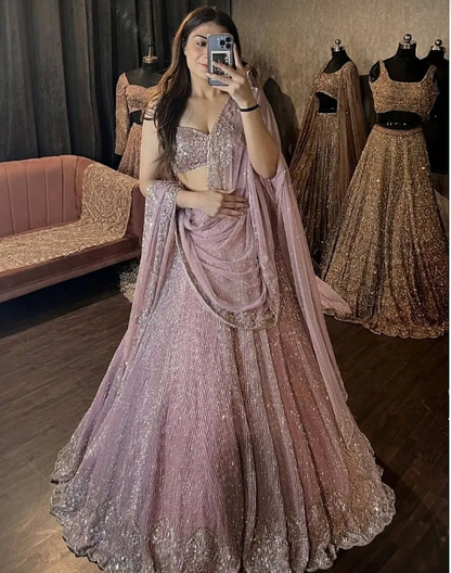 Dusty rose kasturi silk heavy embroidery work wedding lehenga choli