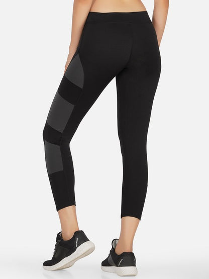 Women Black and Grey blocked Training & Gym Tights