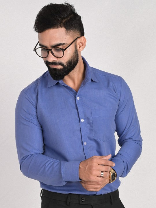 Spread Collar Slim Fit Opaque Cotton Formal Shirt