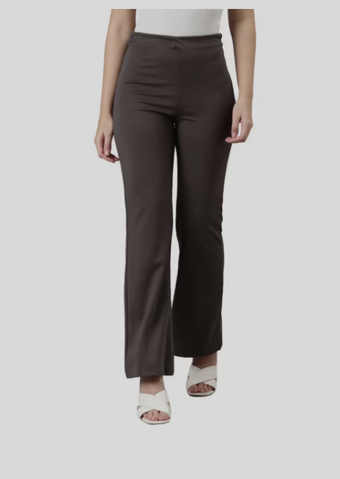 Women Solid Medium Grey High Rise Ponte Bell Bottoms