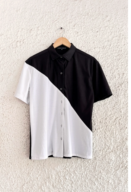 Men's Colour Blocked Shirt - B/W Graphic