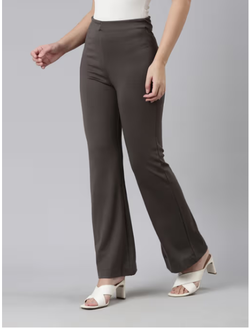 Women Solid Medium Grey High Rise Ponte Bell Bottoms