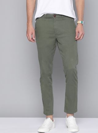 Light Olive Green Regular-fit Chino Pants | Sizes 28-38, 100% Cotton, Mid Waist, Button Fastening, Curved Pockets