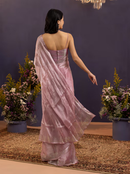 Gajra Gang Glitterati Mauve Shimmery Diamante Silky Chiffon Saree