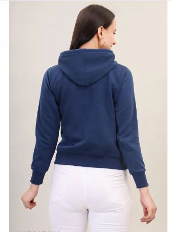 Women Blue Sweatshirt Hoodies Full Sleeves Winter Wear, Hooded Neck Regular Fit Long Sleeve Women's