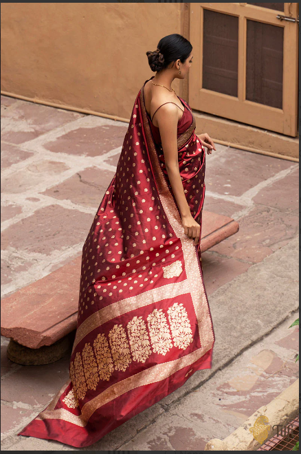 Janaki' Maroon Pure Katan Silk Real Zari Banarasi Handloom Saree