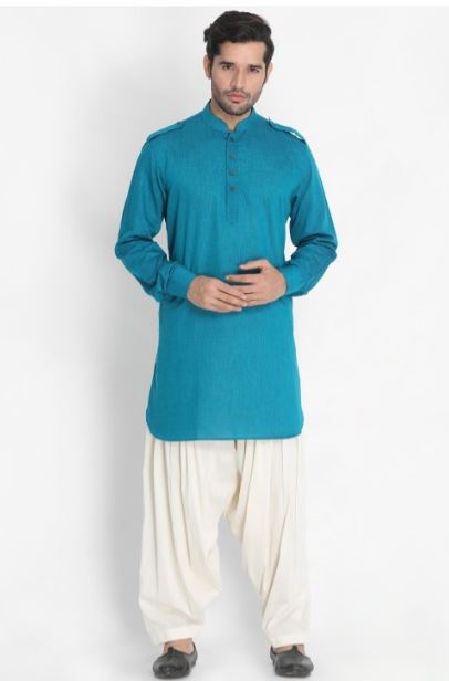 VASTRAMAY Men Off White Solid Cotton Blend Salwar