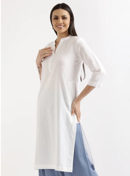 WHITE AIRY LINEN LONG KURTA