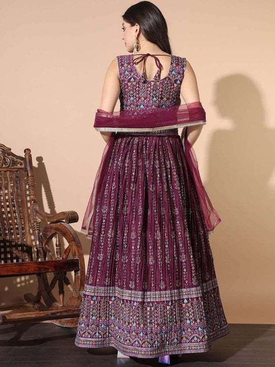 Embellished Mirror Work Gown Ethnic Dress With Dupatta