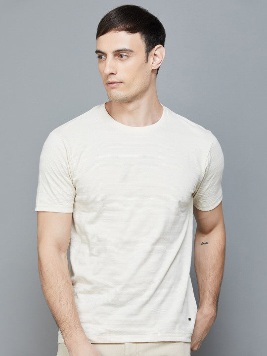 Regular Fit Striped Round Neck Cotton Casual T-Shirt