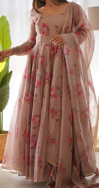 Floral Printed Anarkali Kurta & Dupatta