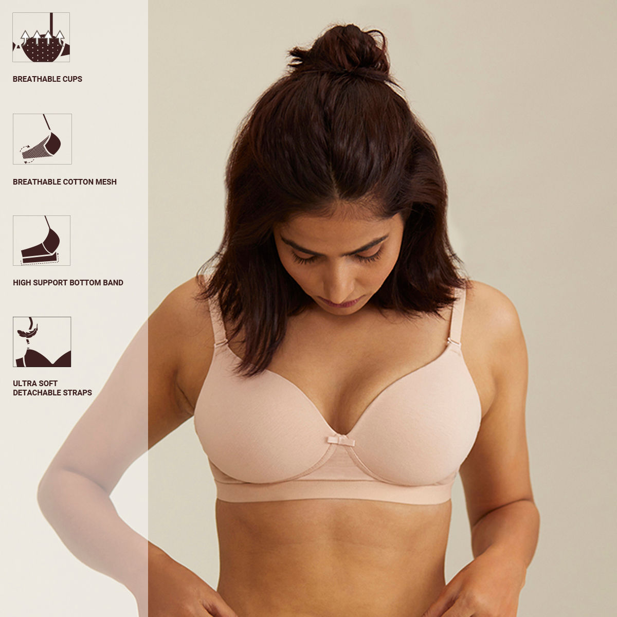 Cotton Padded Wireless Transparent Back Bra