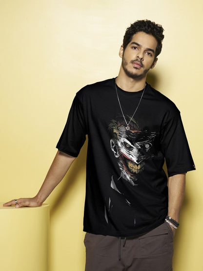 Black DC Comics Graphic Printed Drop Shoulder Sleeves Cotton Oversized T-shirt