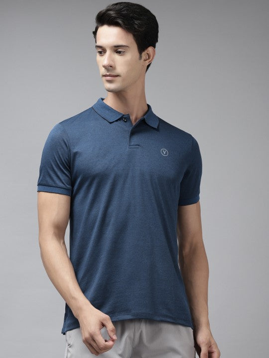 Men Teal Blue Active Fit Polo Collar Sports Golf T-shirt