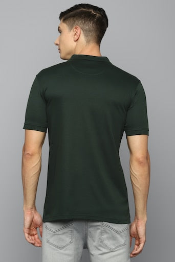 Men Olive Solid Polo Neck T-Shirt