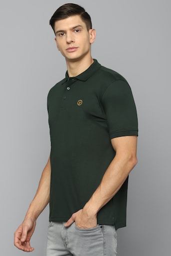 Men Olive Solid Polo Neck T-Shirt