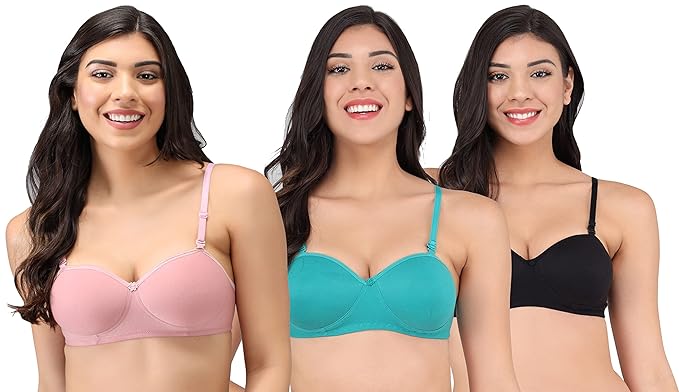 Narsingha Dreams Women's Cotton Lightly Padded Non-Wired T-Shirt Bra Combo Pack of 3