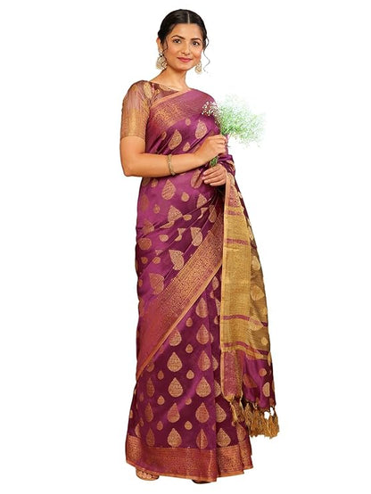 Women's Jacquard Cotton Silk Saree with Unstitched Blouse Piece