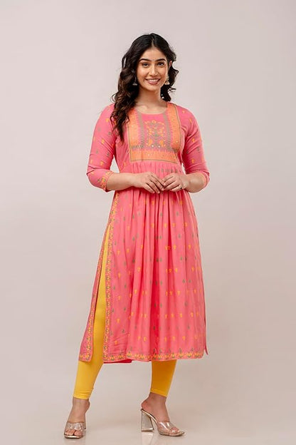 Vnyashri Women's Printed Naira Cut Kurta