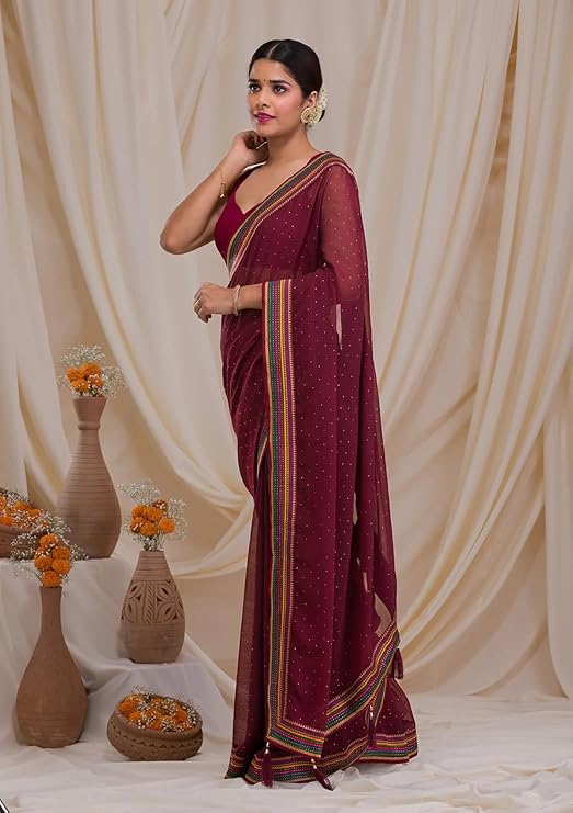 Faux Georgette Saree with Banglory Silk Blouse