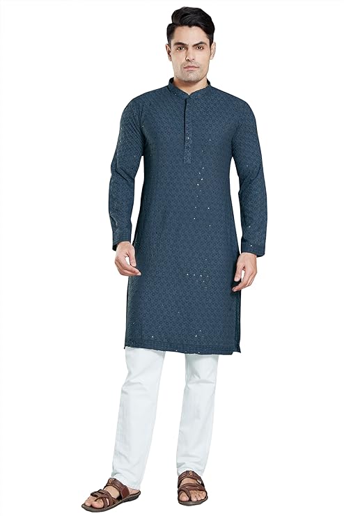 DIVISIVE Men's Sequince Embroidered Cotton Blend Only Slim Fit Kurta