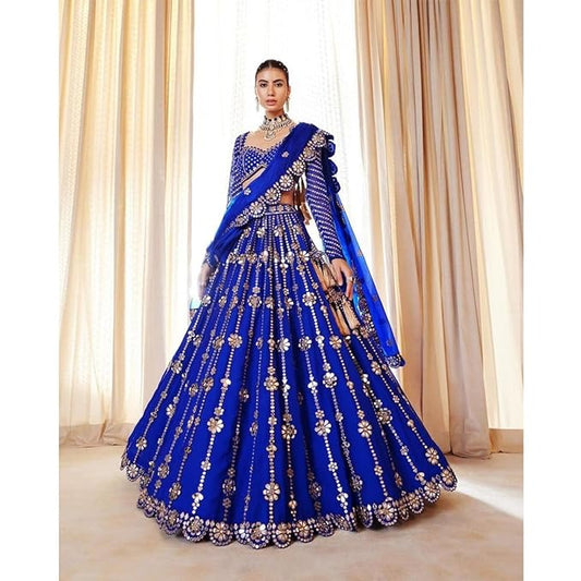 Women's Georgette Semi Stitched Lehenga Choli In Blue1 Colour Lehenga Choli