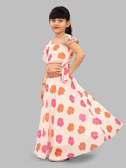 rawah Kids Girls Beautiful Georgette Silk Lehenga Choli | Embroidered Full Stitched Lehenga Set (Suitable For Girls 2 To 8 Years