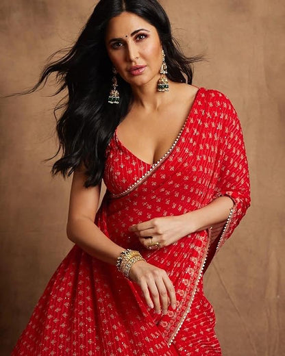 Nena Fashion Women's Georgette Saree With BLouse piece(Katrina KAif Style Saree)