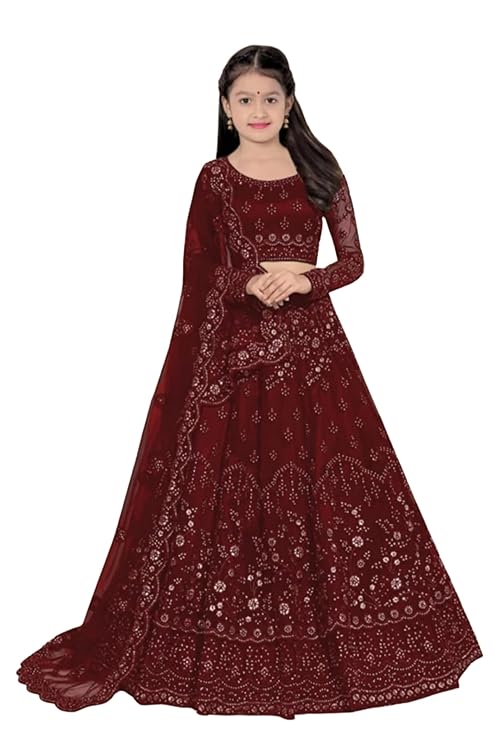 F Plus Fashion Girls Semi Stitched Lehenga Choli With Dupatta Set